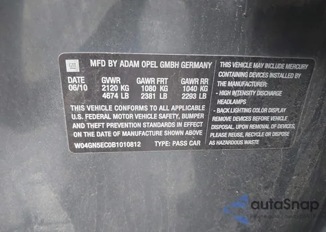 2011 Buick Regal Cxl Russelsheim from USA, damaged, VIN W04GN5EC0B1010812